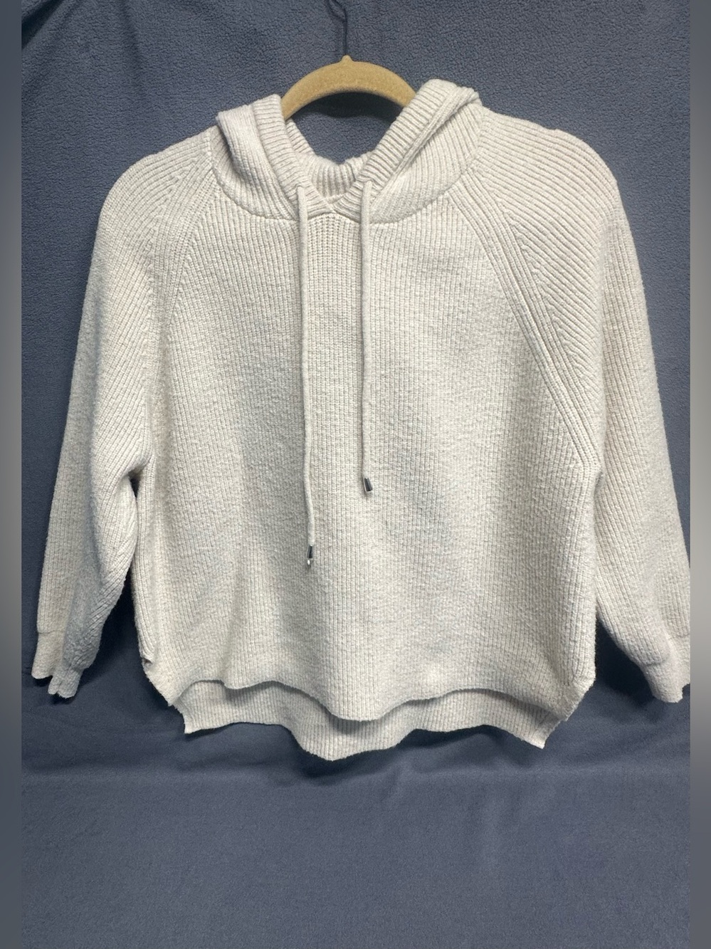 Cyrus Cream Ribbed Knit Hoodie Sweater